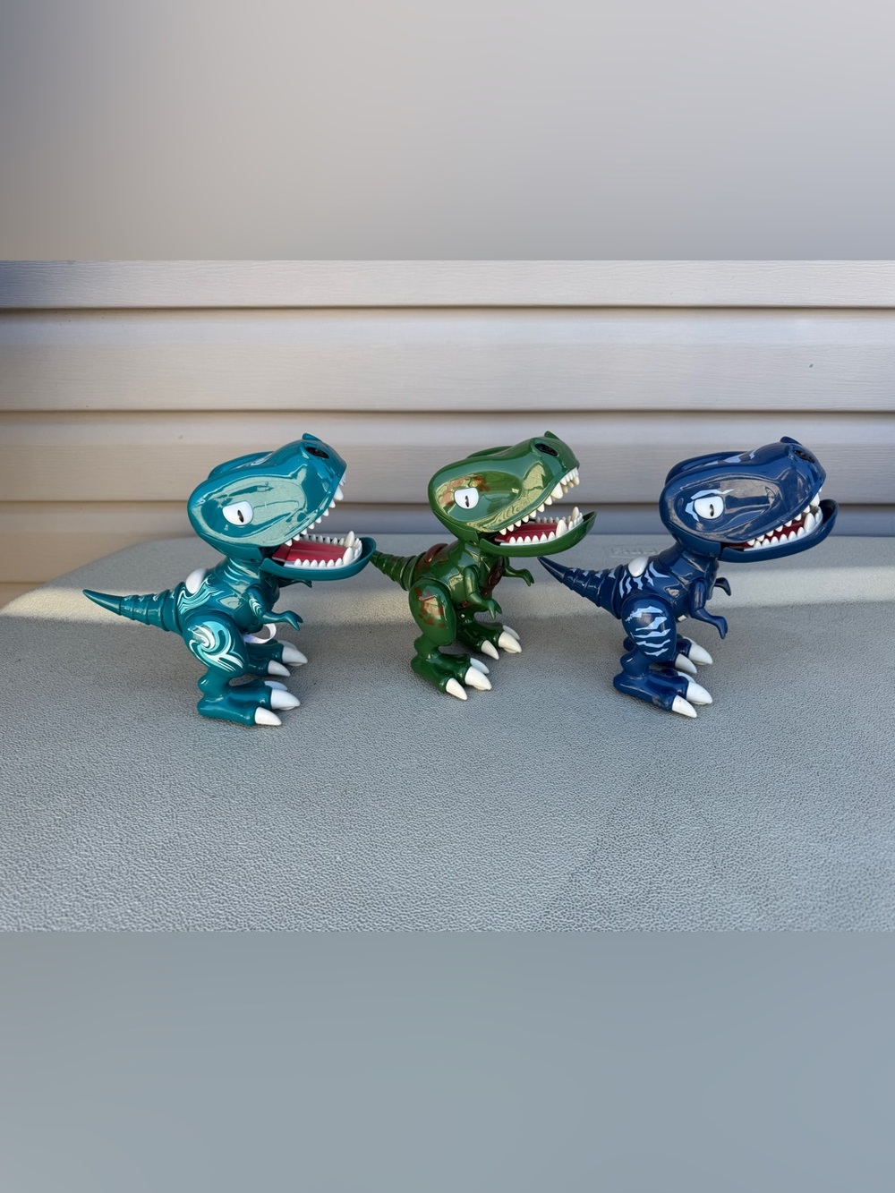 Set of 3 Colorful T-Rex Toy Figures Dinosaurs - Teal, Green, Blue